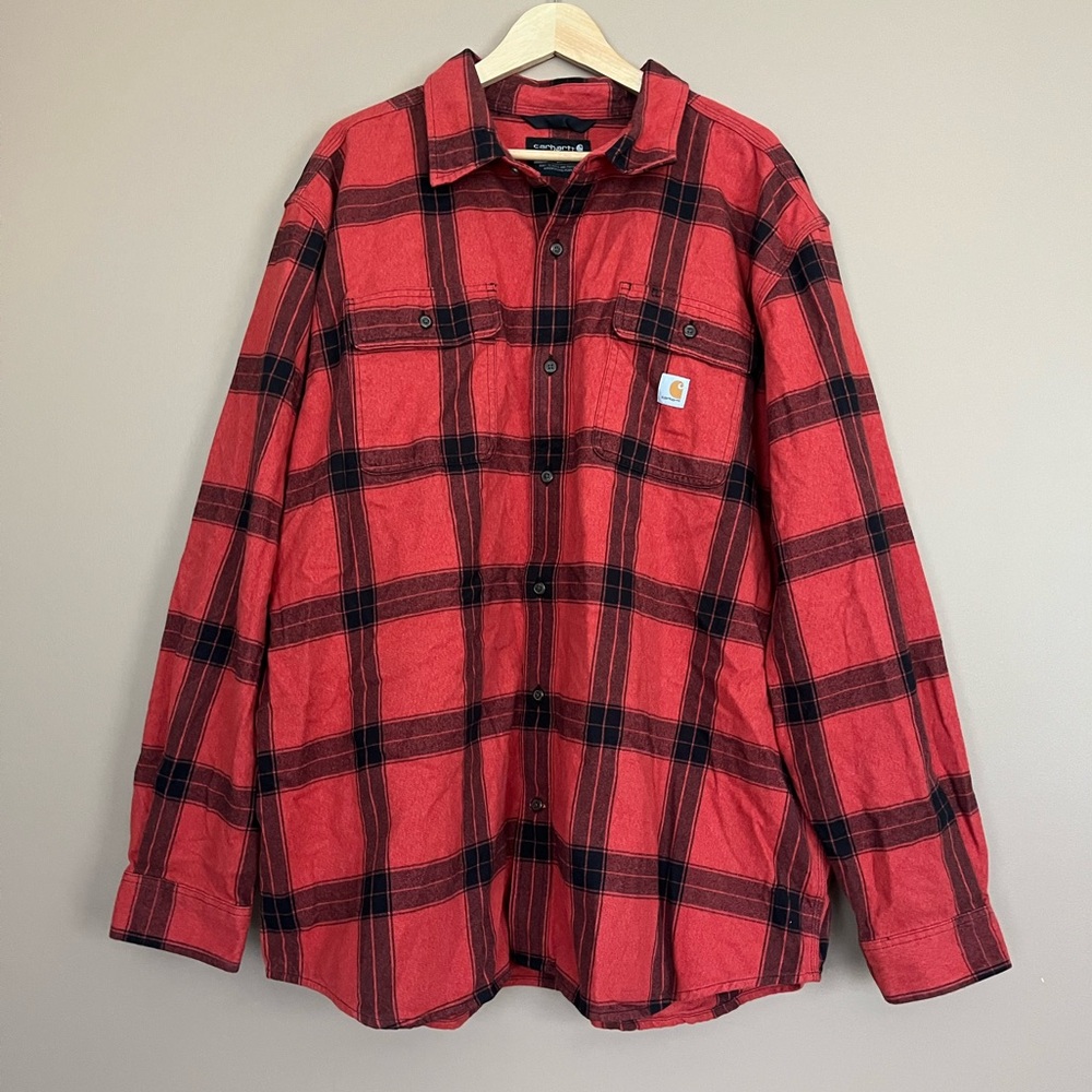 {Carhartt} Loose Fit Heavyweight Flannel Long Sleeve Button Down Shirt- Mens 2XL